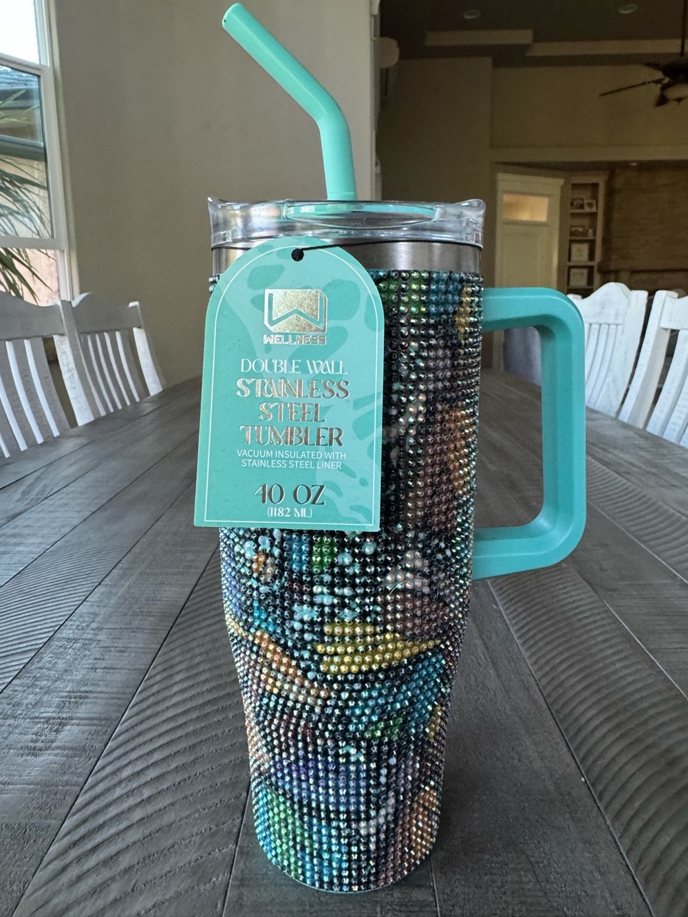 Wellness 40oz Stainless Steel Butterfly Rhinestone Tumbler With Straw (NWT)